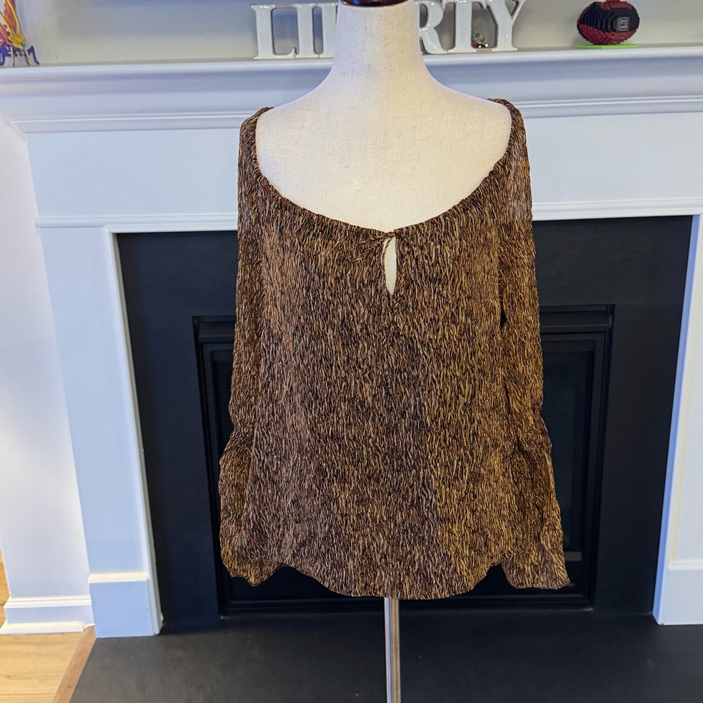 Spenser Jeremy 100% Silk Crinkle Blouse | Brown Abstract Print | Size 4